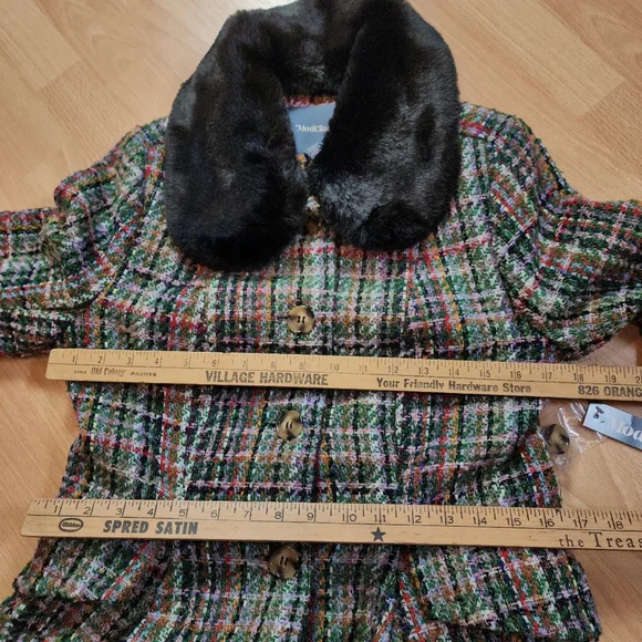 NWT Modcloth Multi Colored Tweed Flare Coat Removable Faux Fur Collar Small - Picture 16 of 16